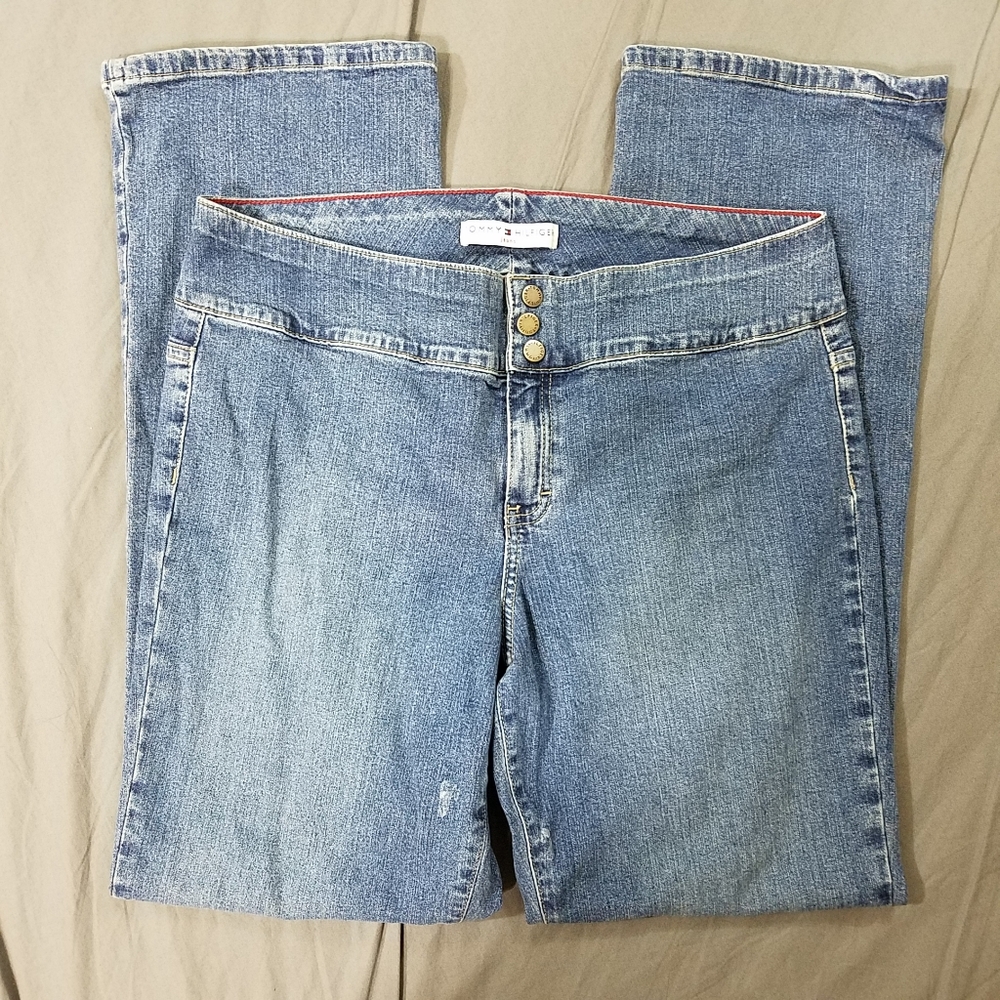 Tommy  Hilfiger jeans sz 12 blue stretch wide hipster boot no back pockets